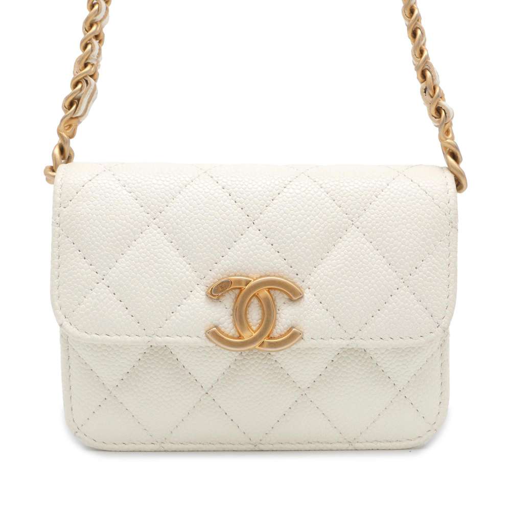 CHANEL Mini Materasse Chain Shoulder White AP2629 Caviar Leather