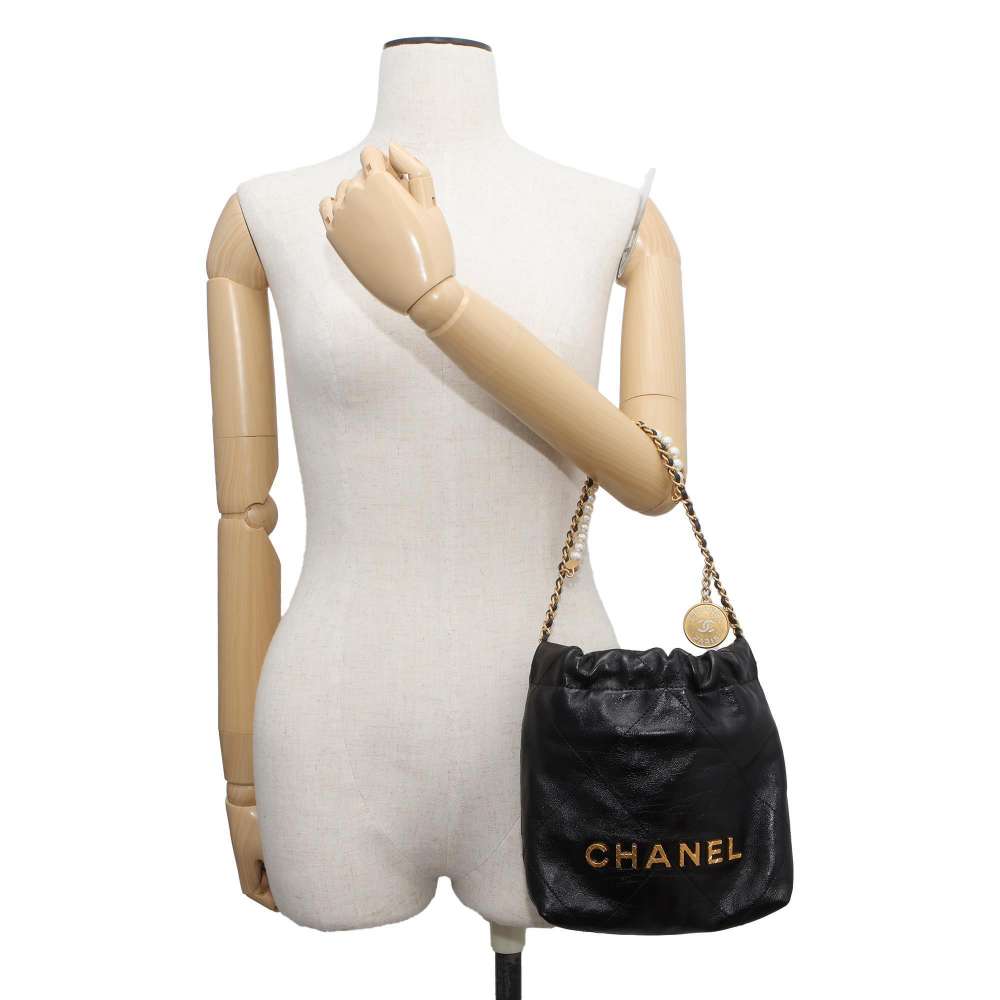CHANEL CHANEL 22 Shoulder Bag Black AS3980 Shiny Calf Leather