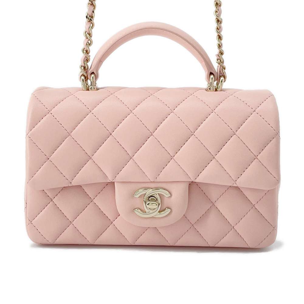 CHANEL Top handle mini Flap Bag Pink AS2431 Lambskin Size Mini