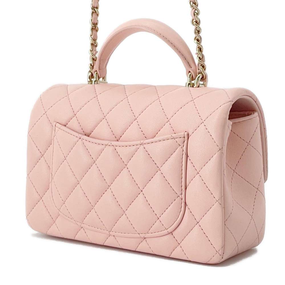 CHANEL Top handle mini Flap Bag Pink AS2431 Lambskin Size Mini