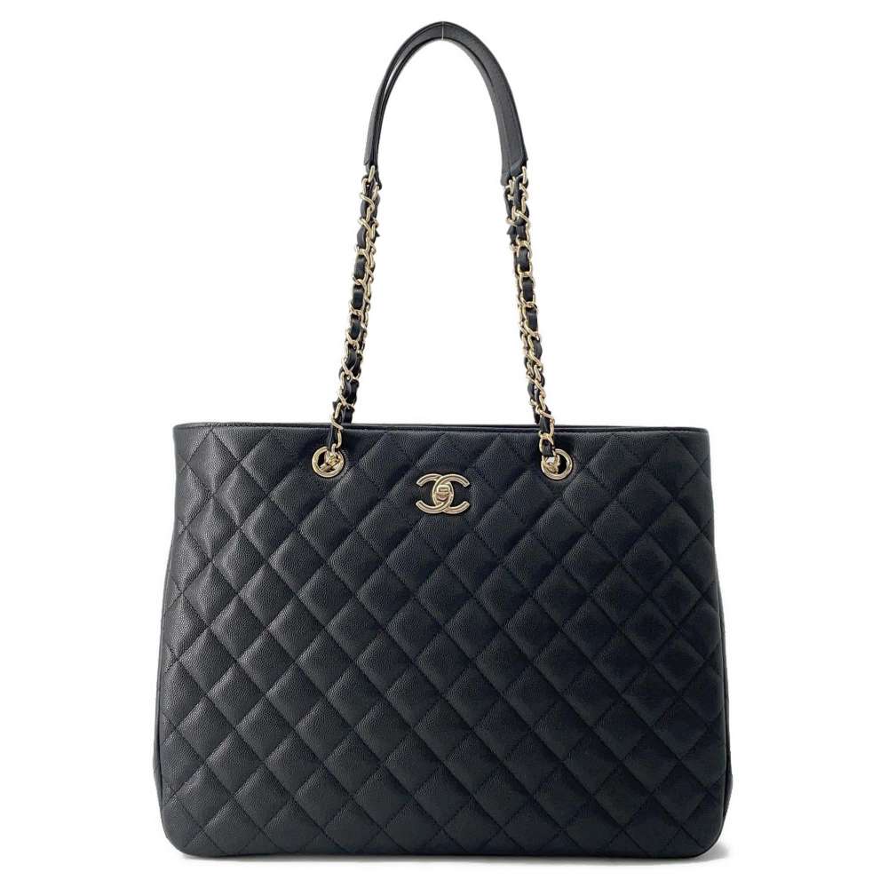 CHANEL Matelasse Large Shopping Bag Black A91046 Caviar Leather Size Large
