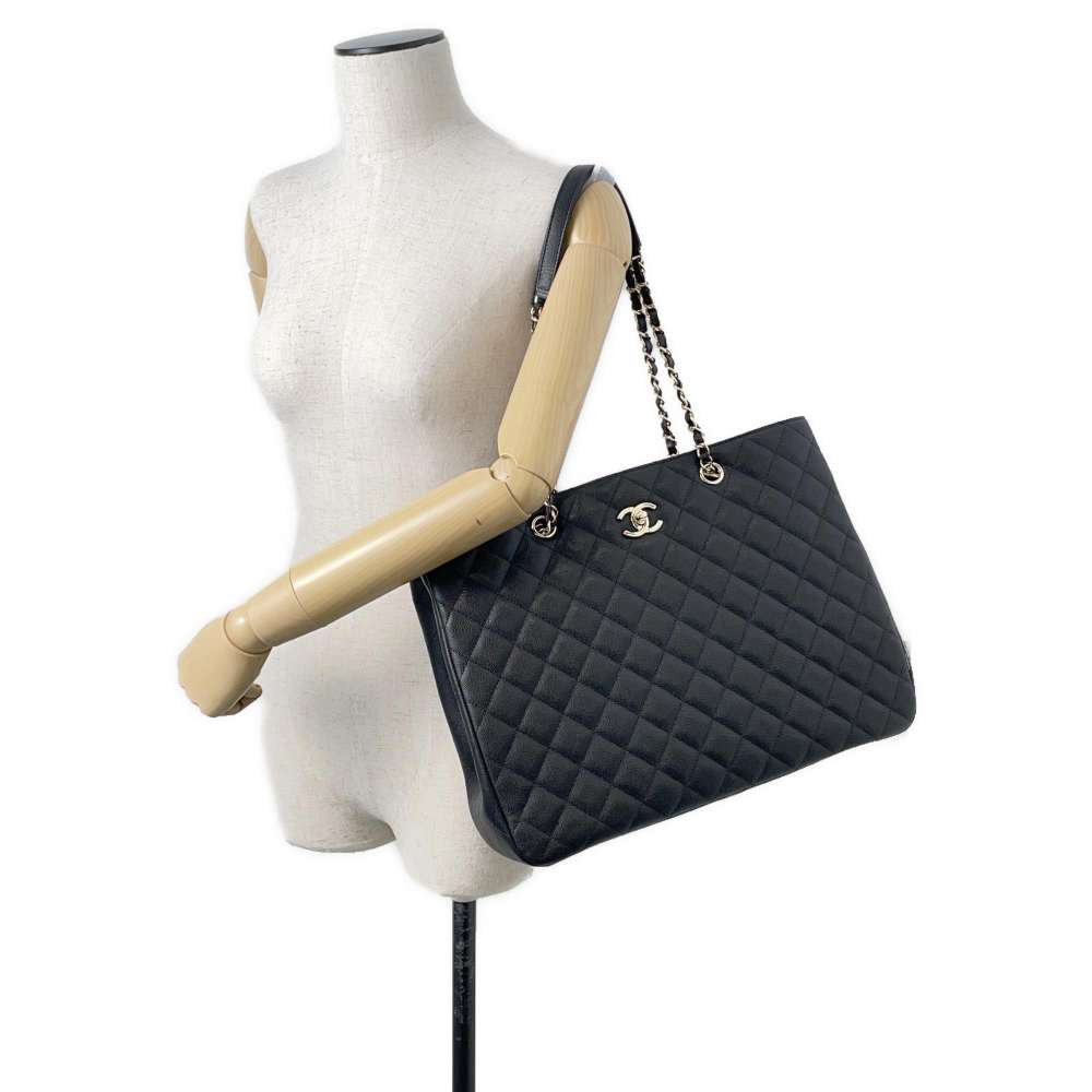 CHANEL Matelasse Large Shopping Bag Black A91046 Caviar Leather Size Large