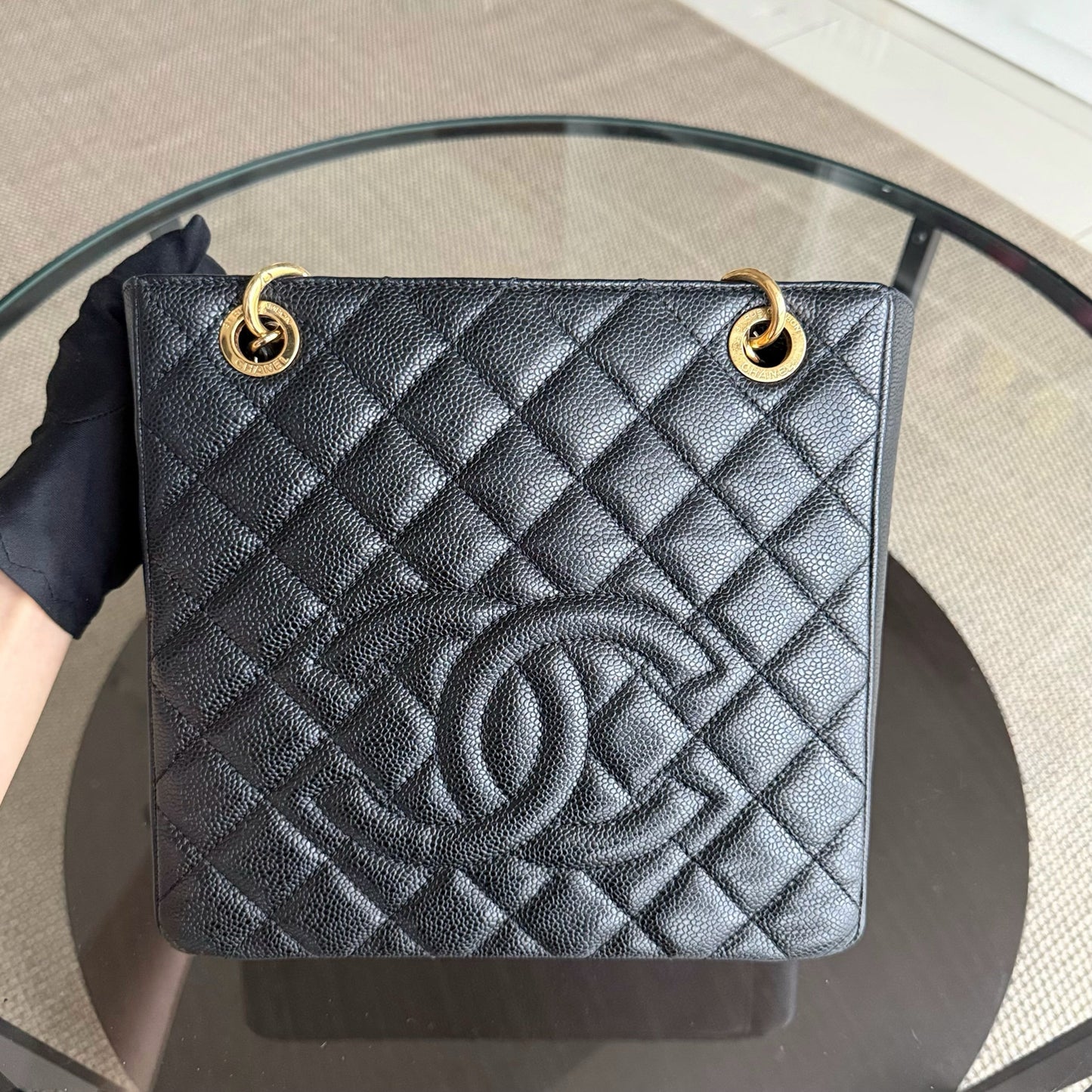 Chanel PST Petite Shopping Tote - Caviar Grained Quilted Black Tote Bag Pst
