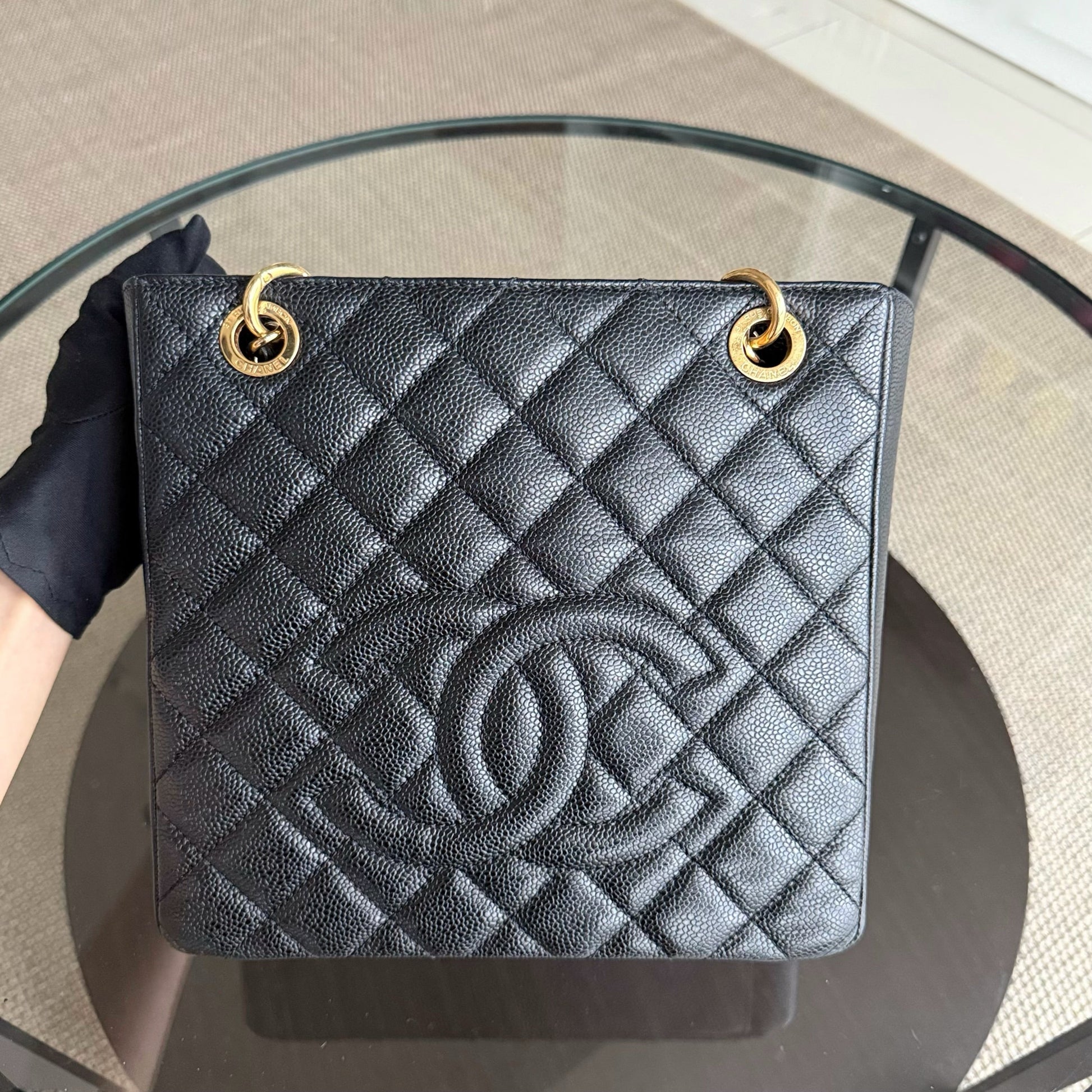 Chanel PST Petite Shopping Tote - Caviar Grained Quilted Black Tote Bag Pst