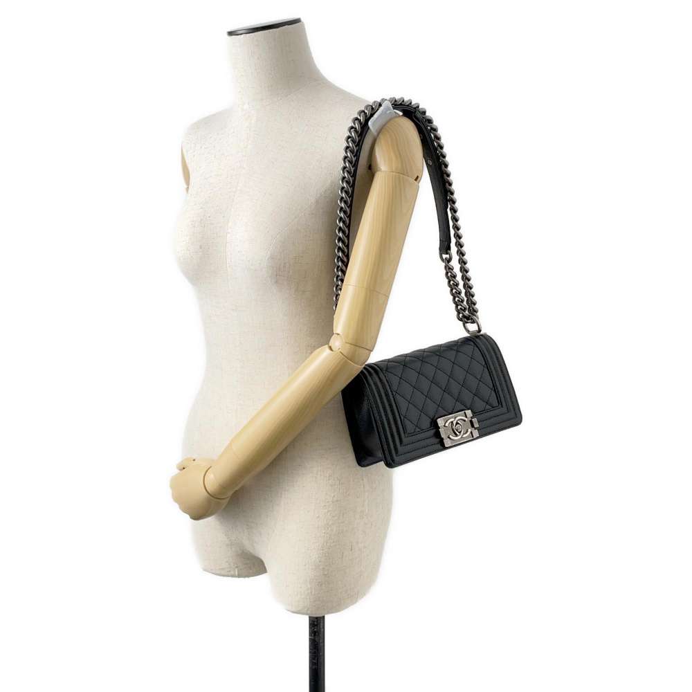 CHANEL Boy Chanel ChainShoulder Bag Black A67085 Caviar Leather Size 20