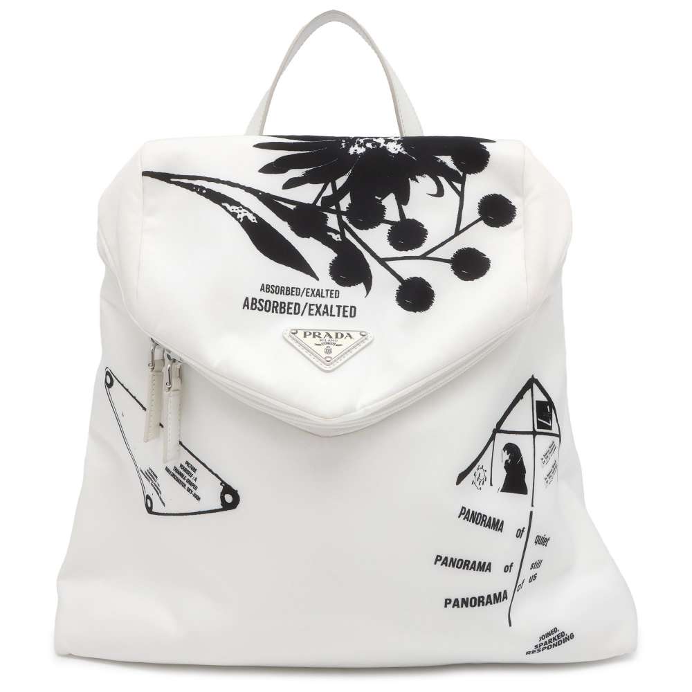 Prada Signor Print Backpack Nylon White