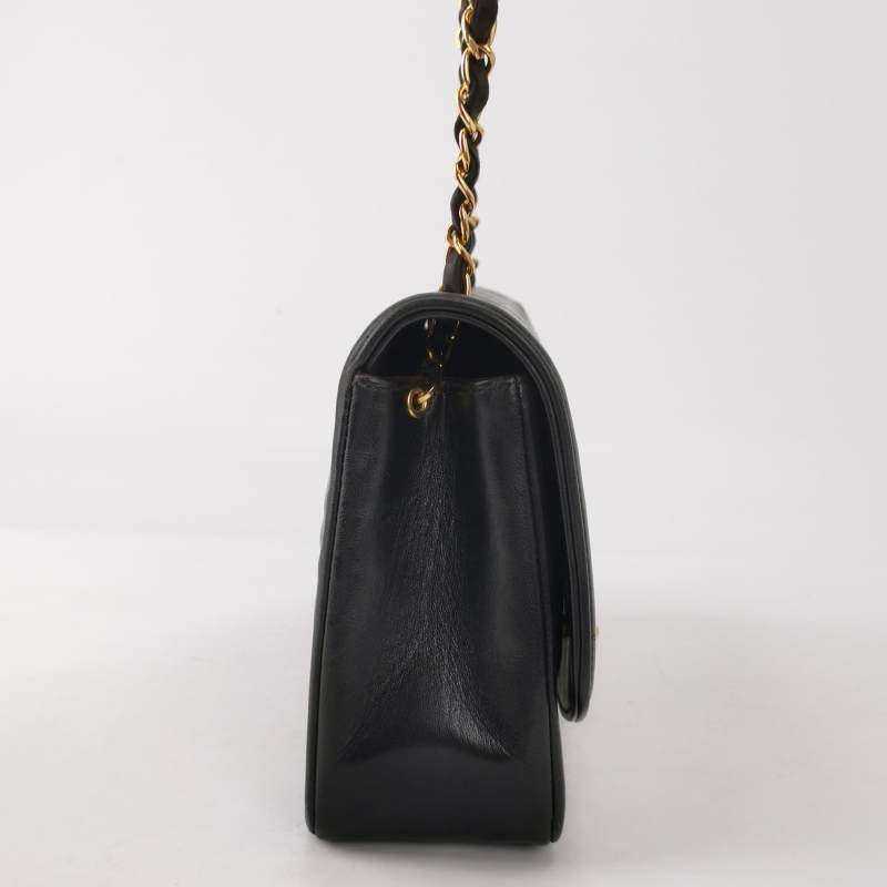 Chanel Diana CC Flap Lambskin 24k Hardware Black Gold Leather Shoulder Bag Gold Hardware