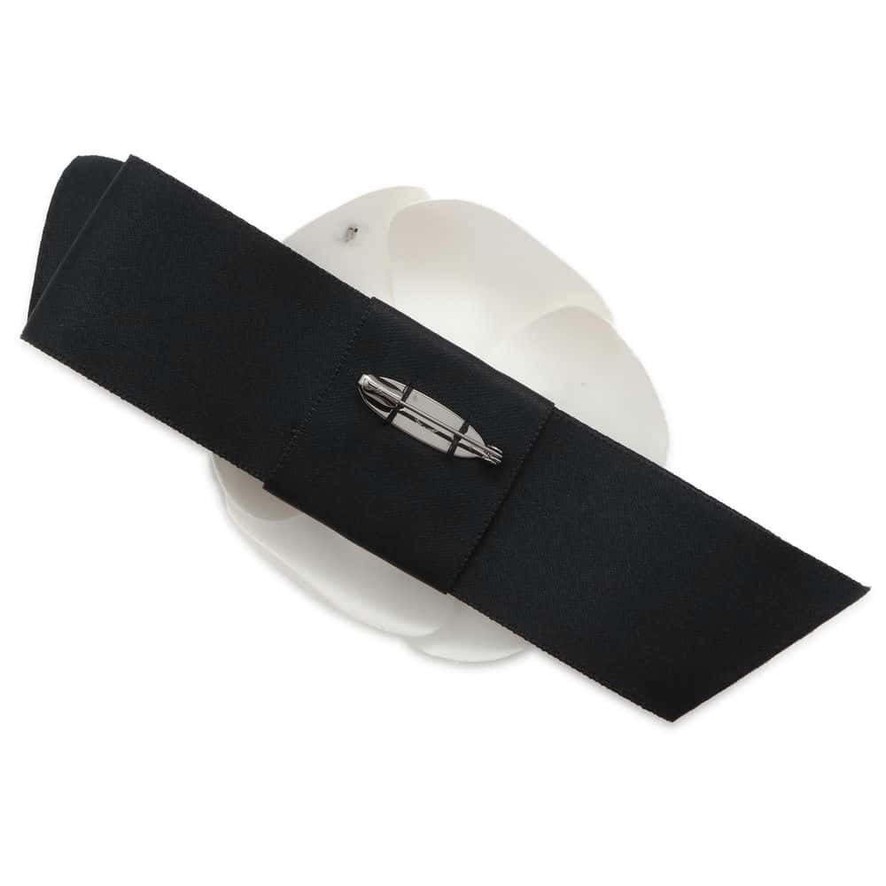 CHANEL Camellia Ribbon Brooch White/Black  9146 Nylon Satin