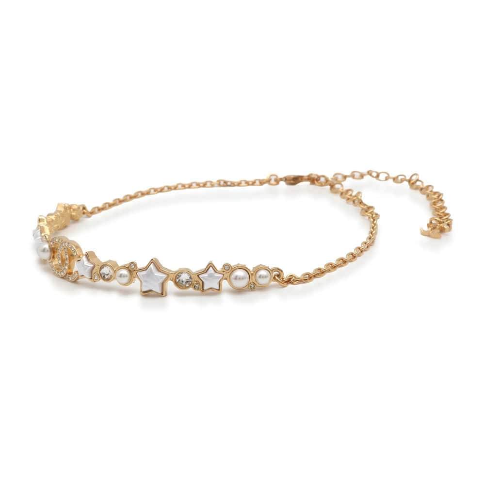CHANEL CC Logo Star Motif Gold ABC808B15472 Metal Rhinestone Faux Pearl