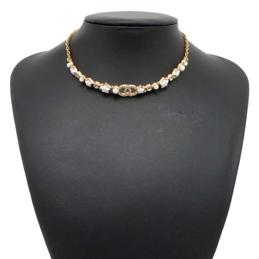 CHANEL CC Logo Star Motif Gold ABC808B15472 Metal Rhinestone Faux Pearl