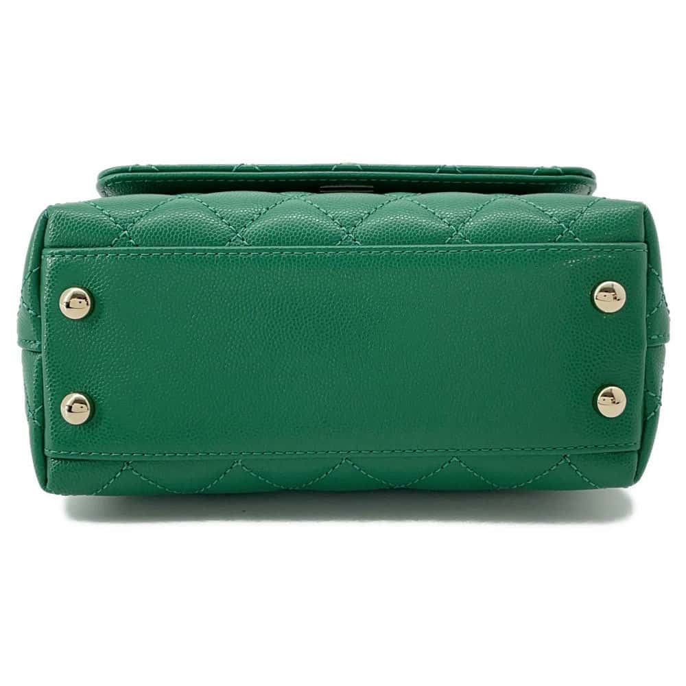 CHANEL CC Logo Top Handle Mini Flap Green AS2215 Caviar Leather Size XXS