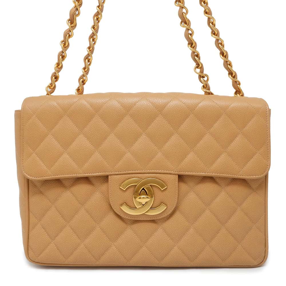 Chanel Jumbo Matelasse ChainShoulder BeigeA04412 Caviar Leather Shoulder Bag