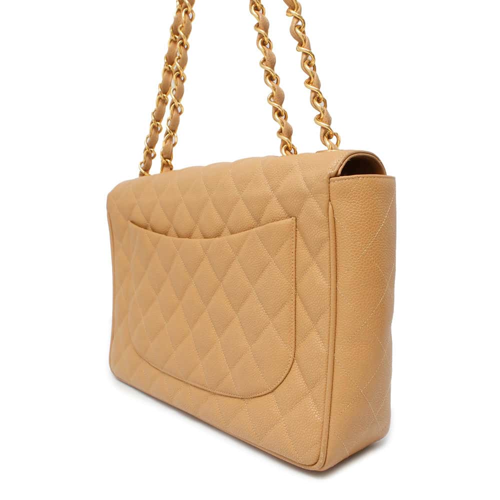 Chanel Jumbo Matelasse ChainShoulder BeigeA04412 Caviar Leather Shoulder Bag