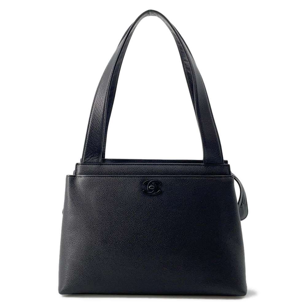 CHANEL CC Logo Shoulder Bag Black Leather