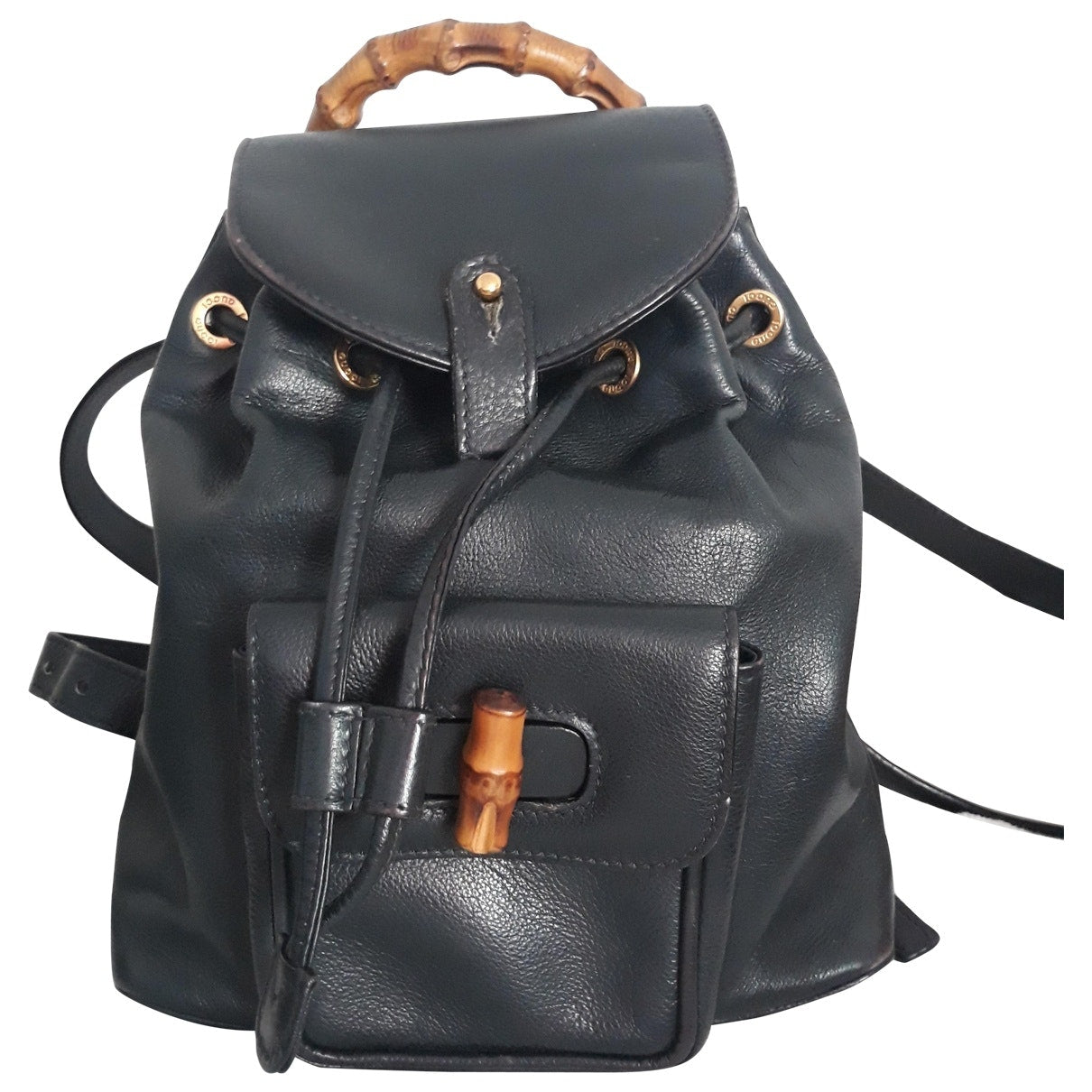Gucci bamboo navy leather backpacks