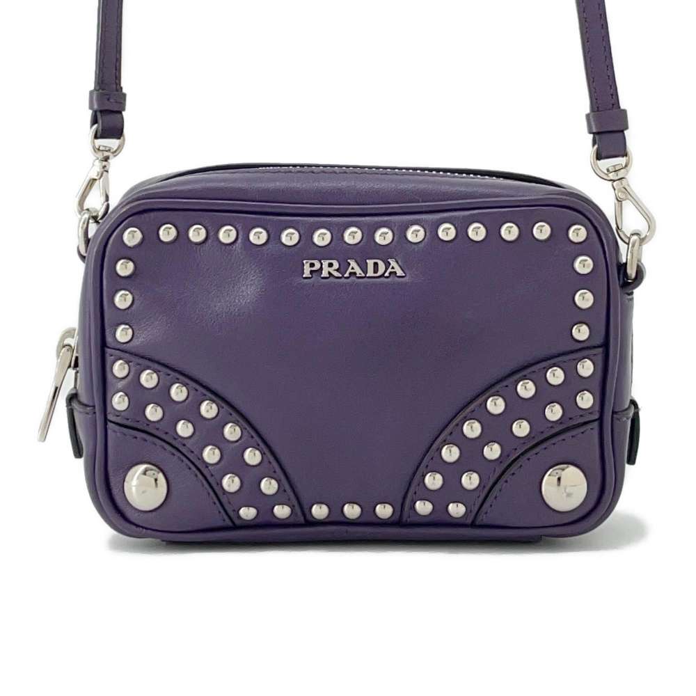 Prada Studded Shoulder Bag Leather Purple