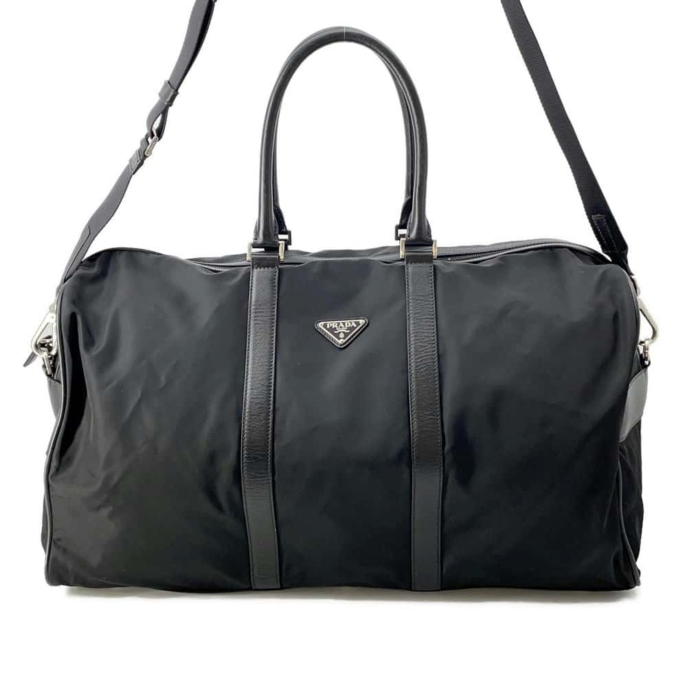 Prada 2Way Travel Bag Leather Nylon Black