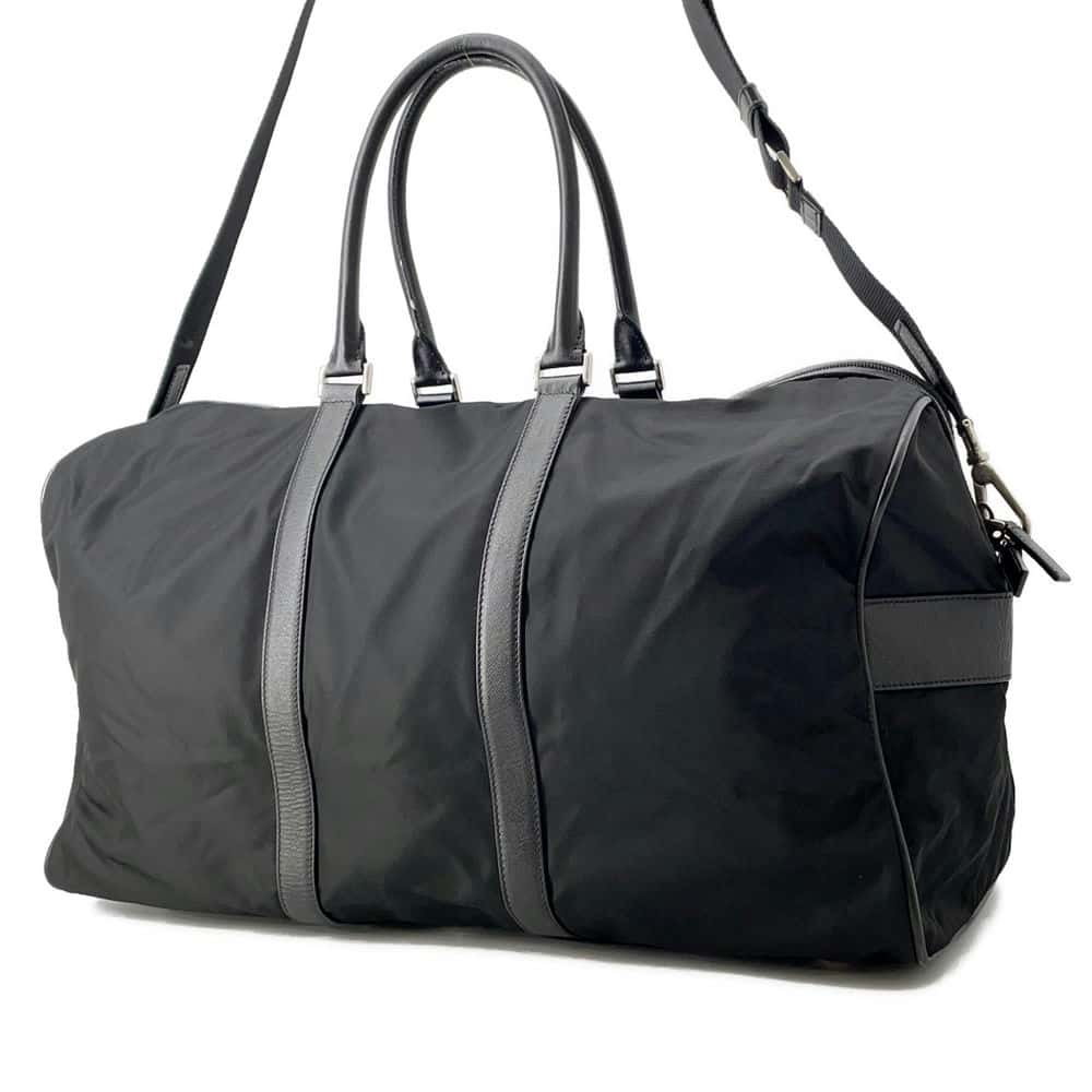 Prada 2Way Travel Bag Leather Nylon Black