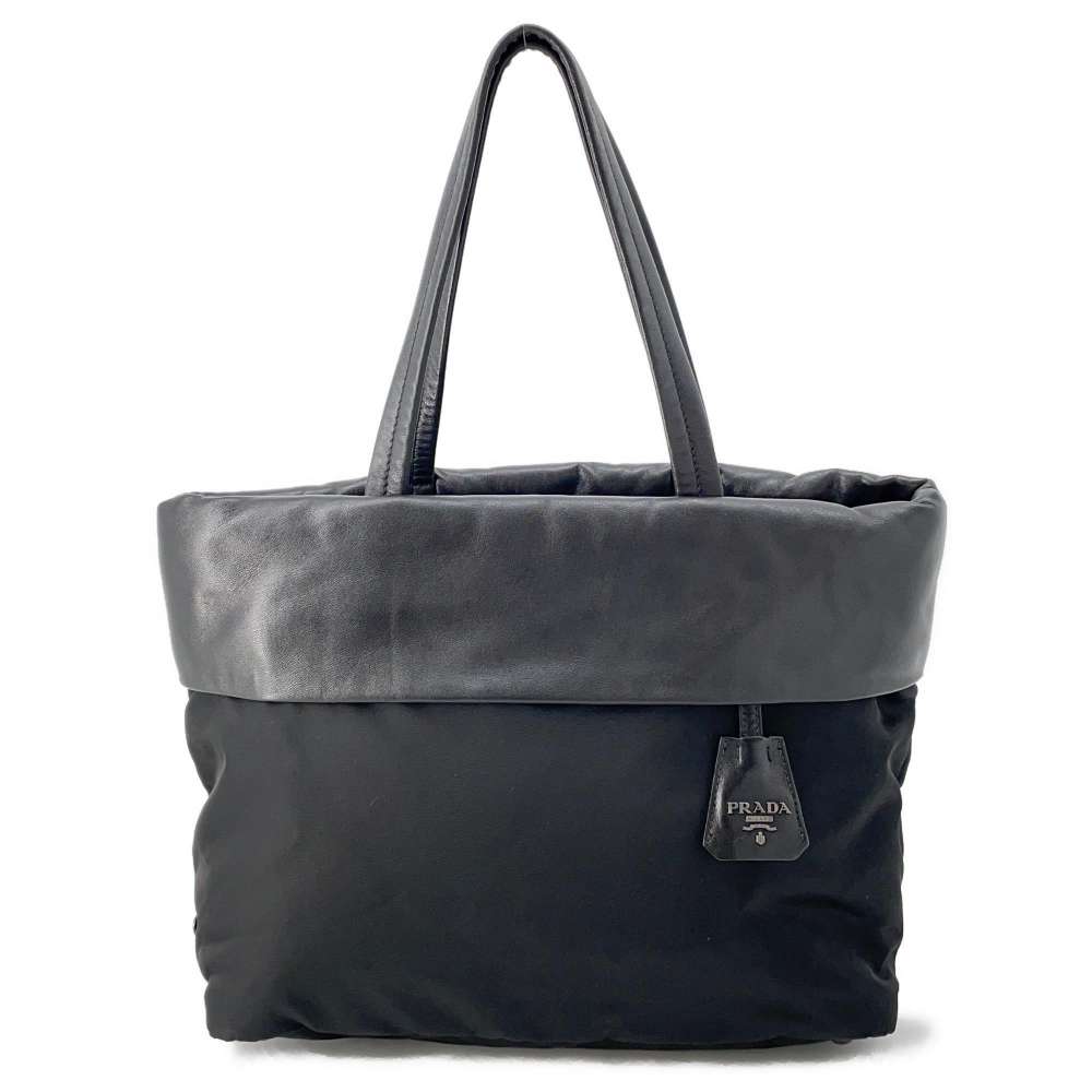Prada 2Way Tote Bag Leather Nylon Black
