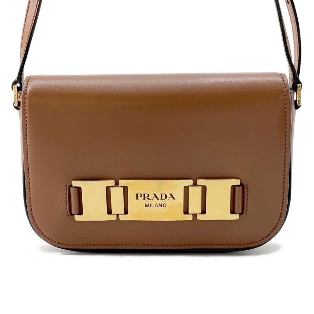 Prada Shoulder Bag Leather Brown Logo