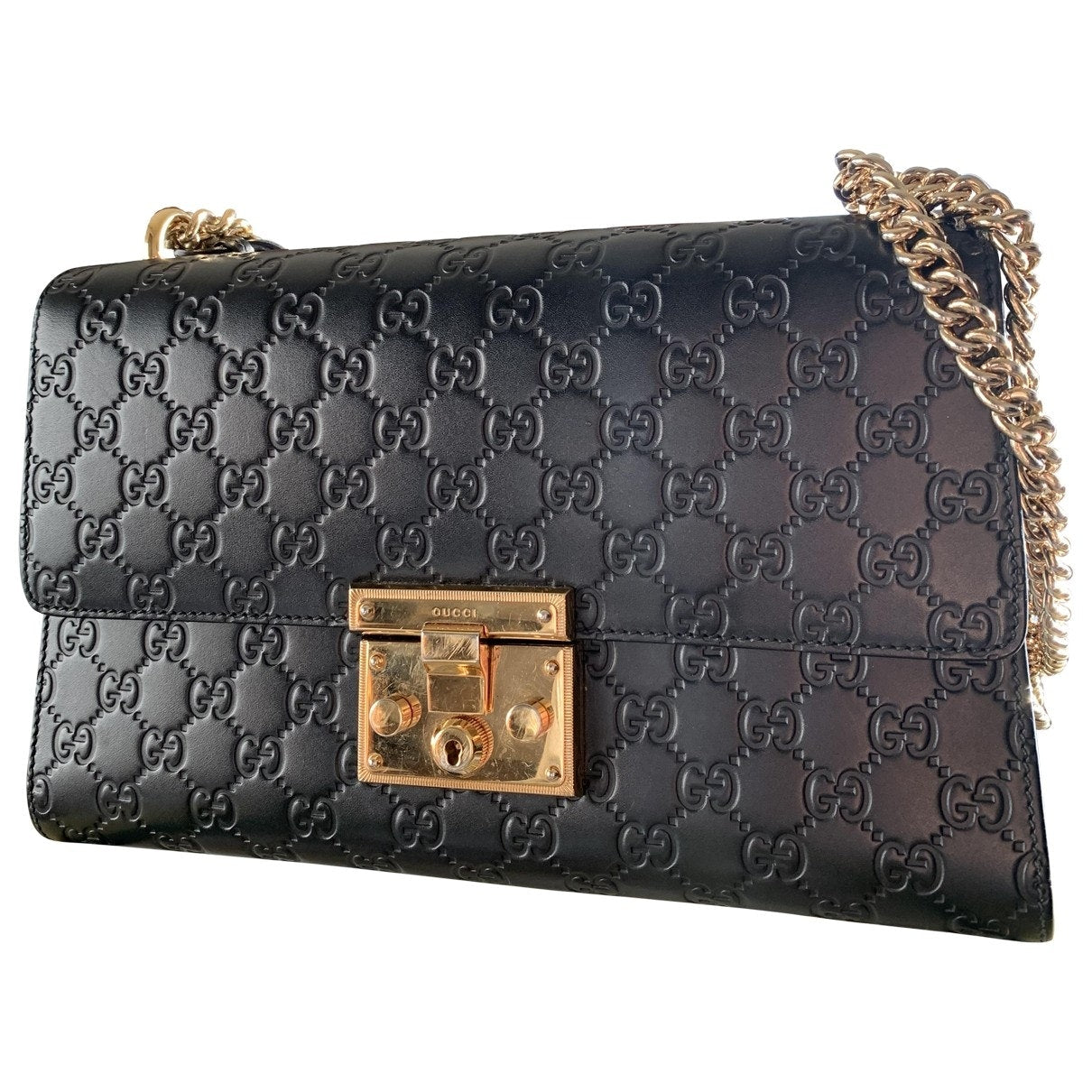 Gucci padlock black leather handbag