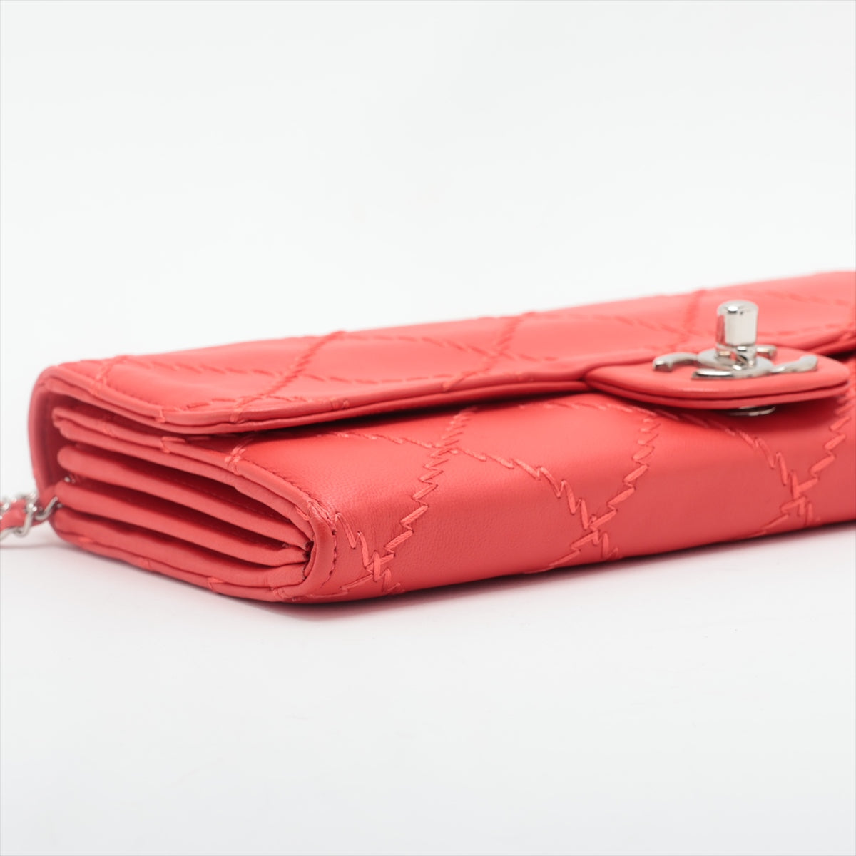 Chanel Ultra Stitch  Chain Wallet Red Silver G  14th A50041
