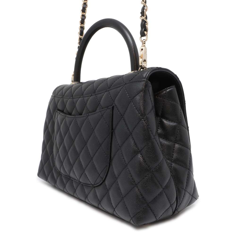 CHANEL CC Logo Top Handle 2WAY Chain Shoulder Bag Black A92991 Caviar Leather Size Large