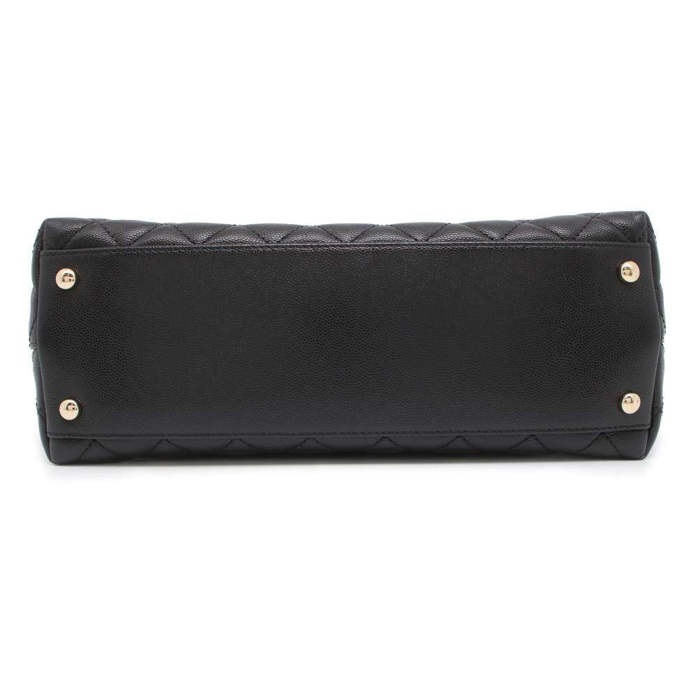 CHANEL CC Logo Top Handle 2WAY Chain Shoulder Bag Black A92991 Caviar Leather Size Large