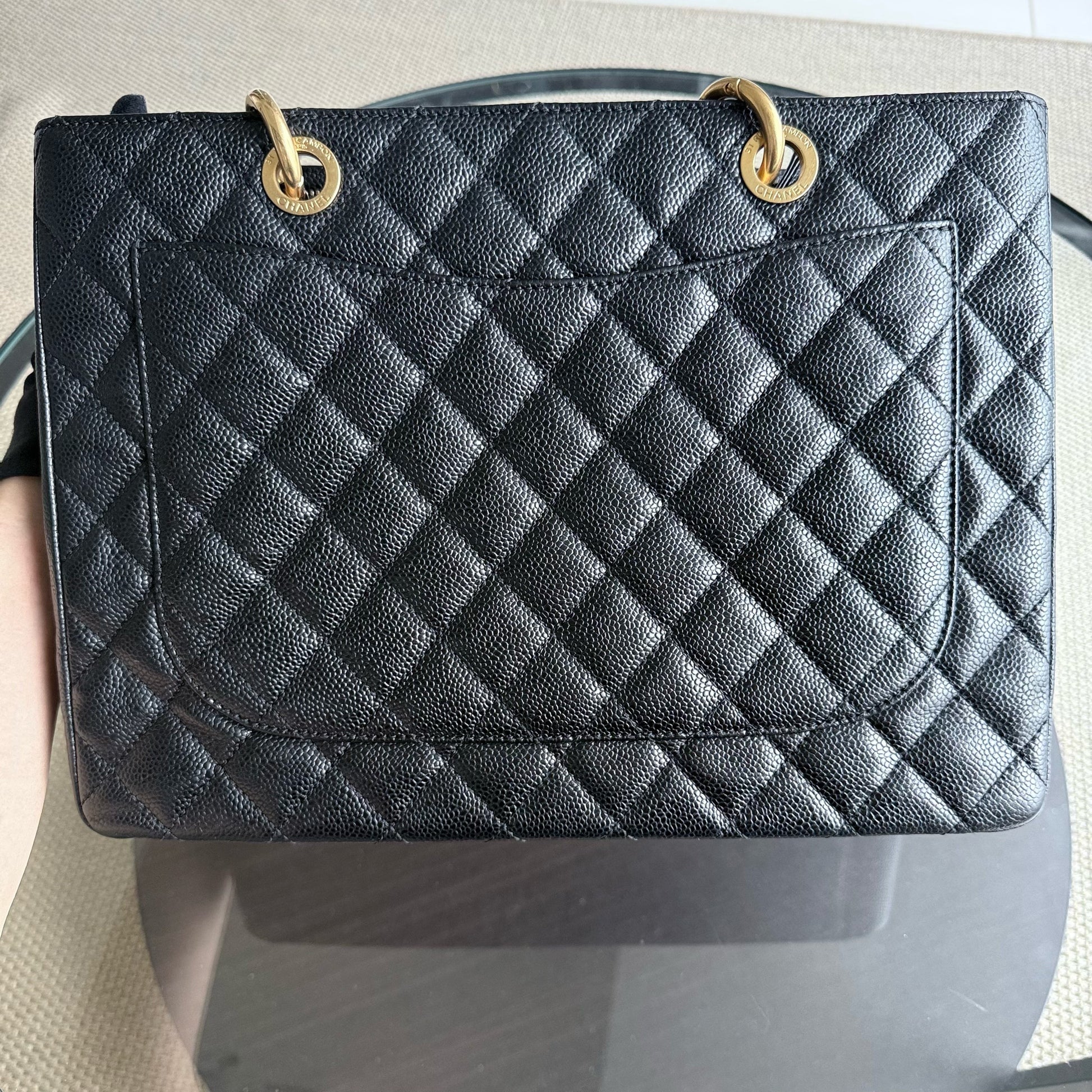 Chanel GST Grand Shopping Tote - Caviar Quilted Grained Calfskin Black Gold Hardware Series 14