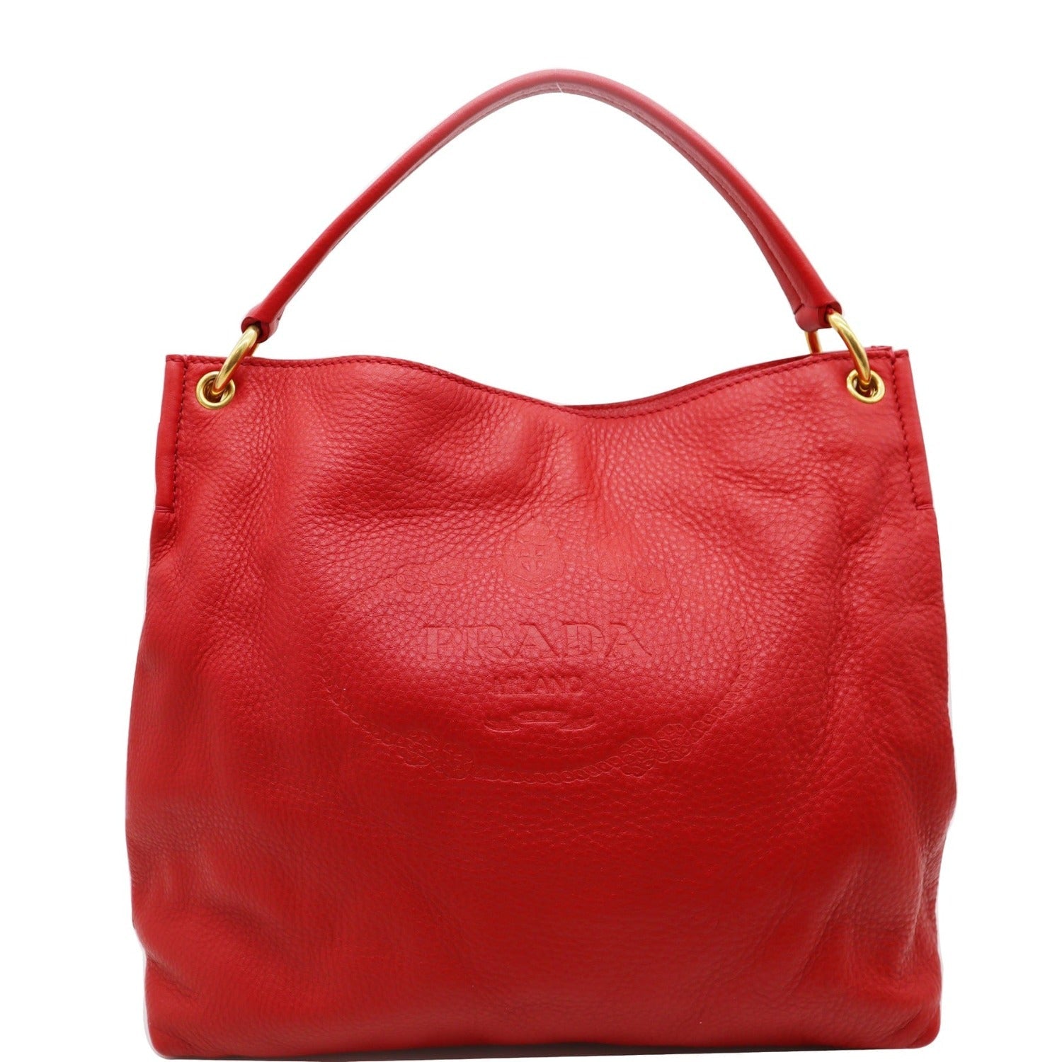 Vitello Phenix Embossed Hobo Bag Leather Red Travel Bag