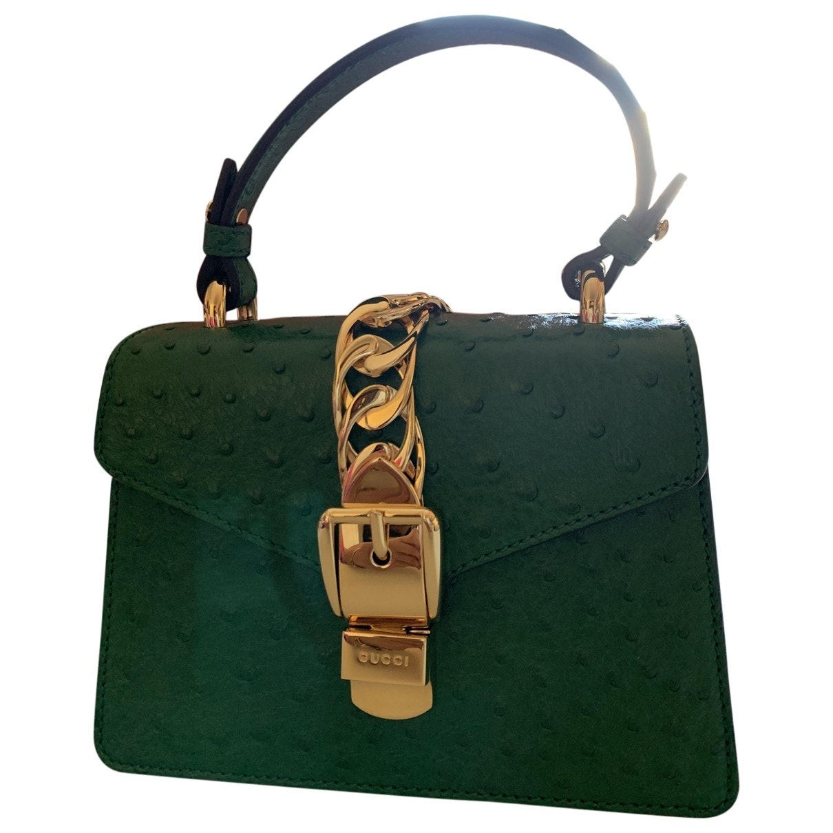Gucci sylvie green ostrich handbag