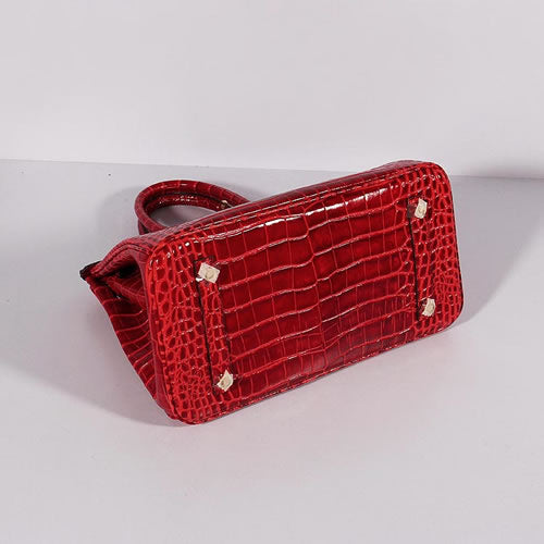 Hermes Luxury Birkin Cm Crocodile Bag With Strap Leather Red Travel Bag