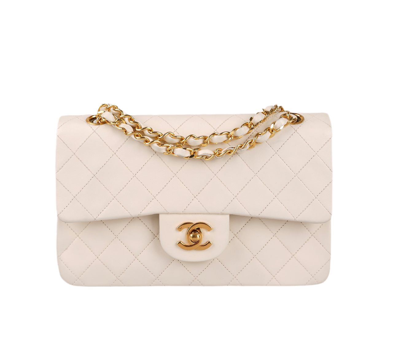Chanel Medium   White Classic Double Flap Bag in Lambskin with gold hardware