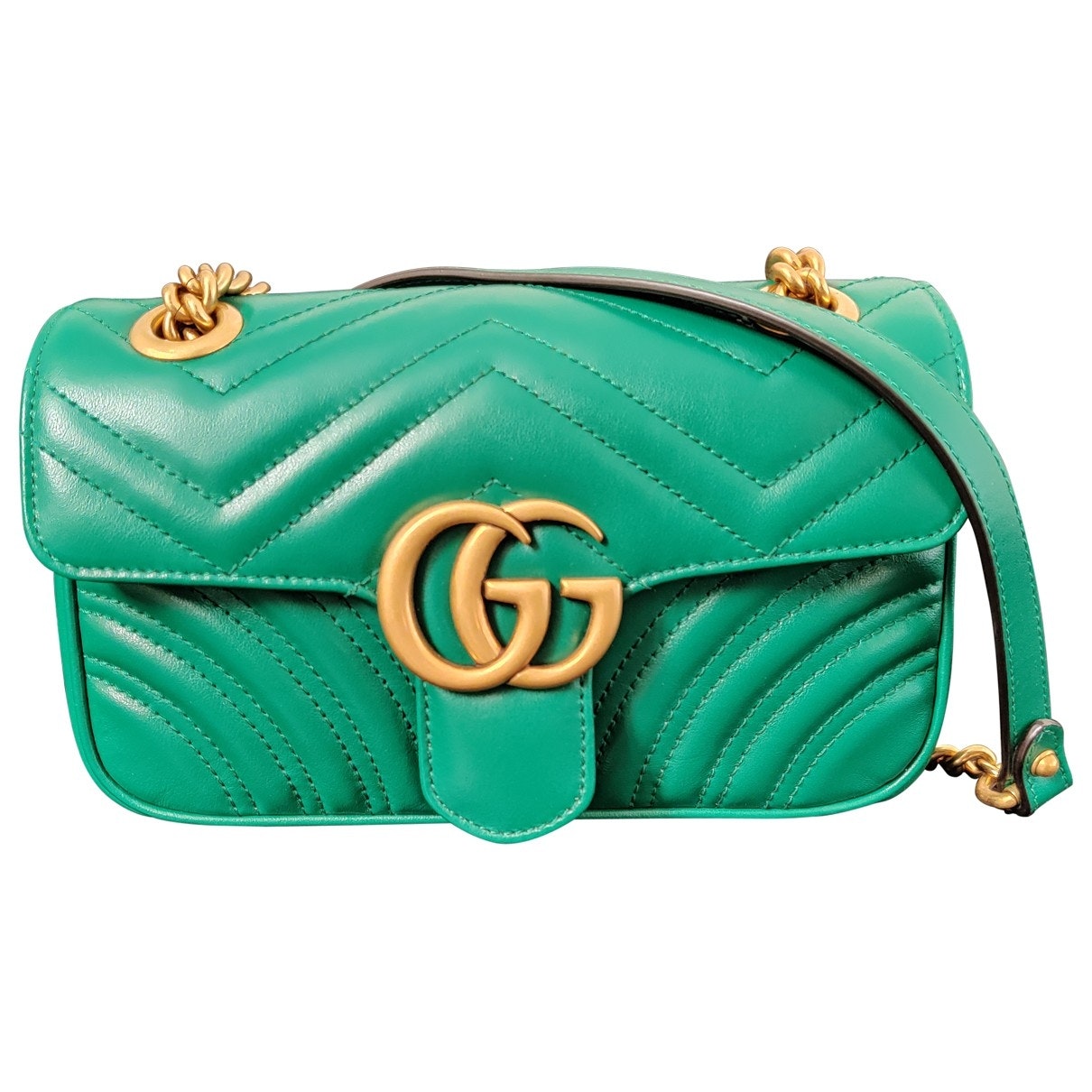 Gucci marmont green leather handbag