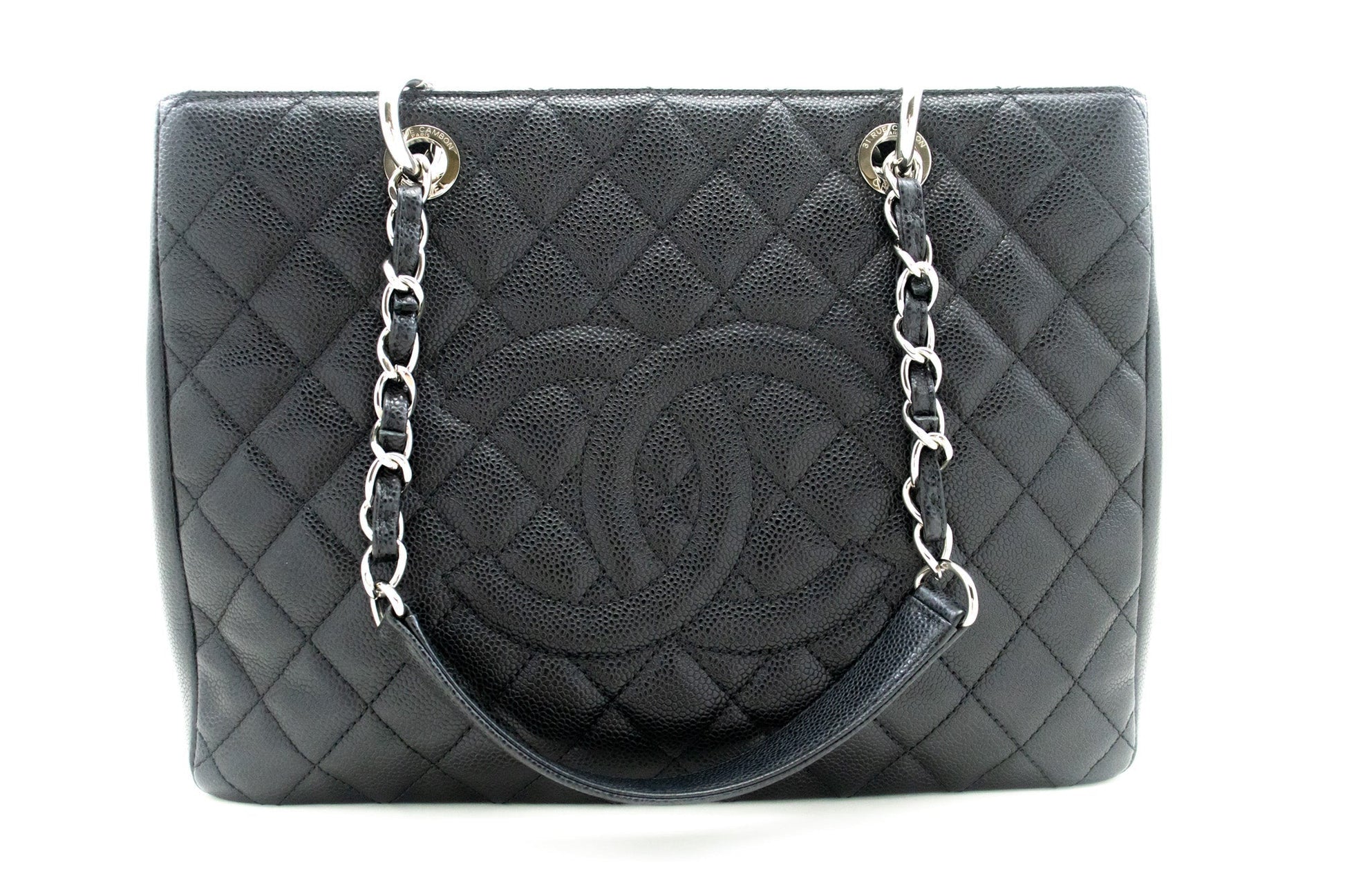 CHANEL Caviar GST 13" Grand Shopping Tote Chain Shoulder Bag Black