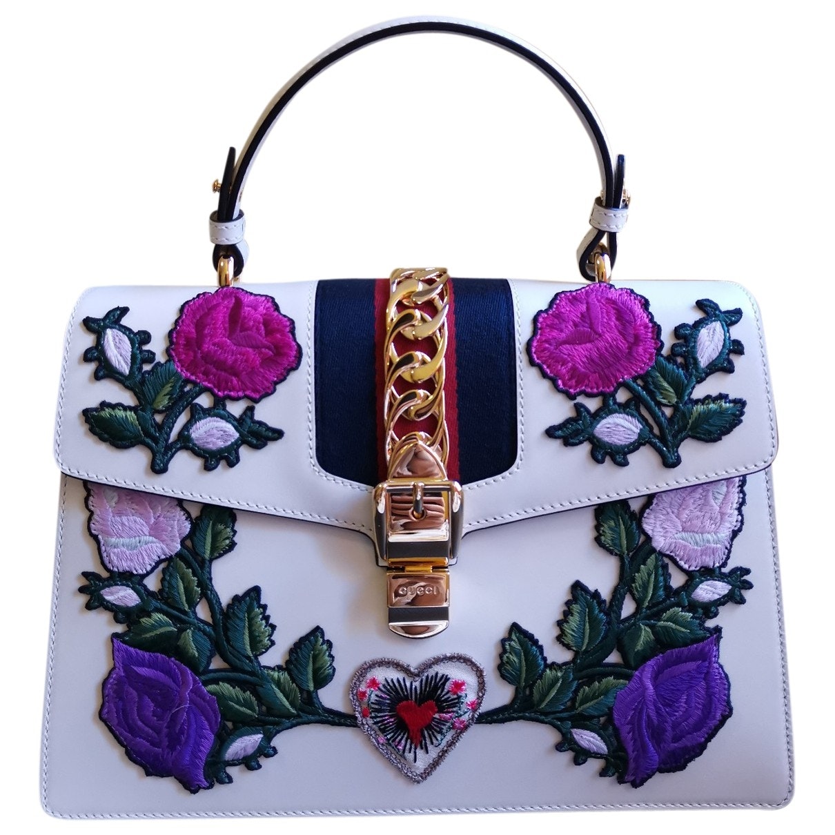 Gucci sylvie white leather handbag