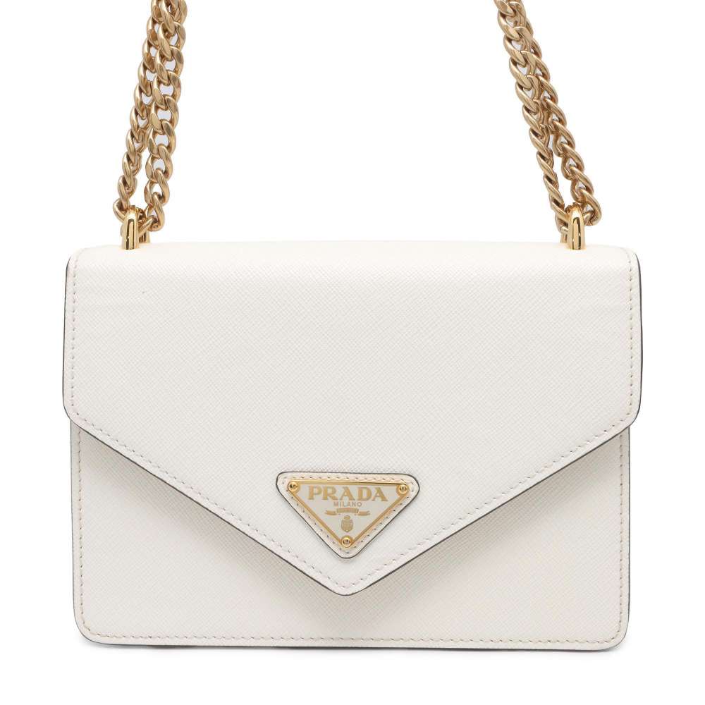 Prada Chainshoulder Bag Leather Saffiano White