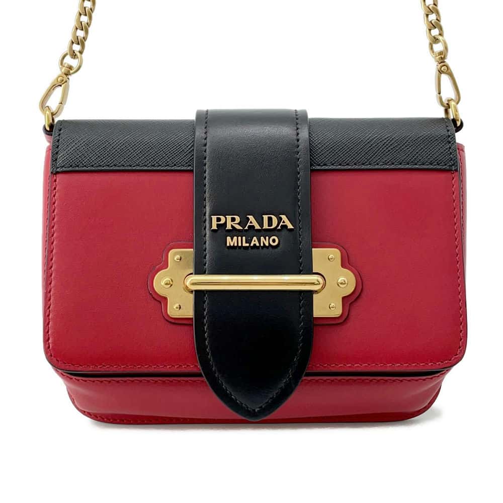 Prada Chainshoulder Bag Leather Black Red