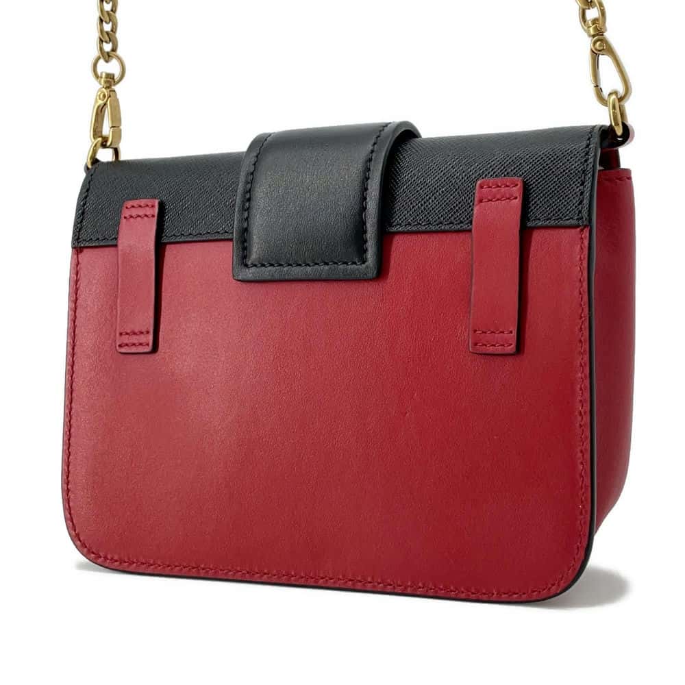 Prada Chainshoulder Bag Leather Black Red