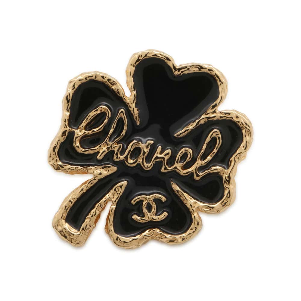CHANEL Brooch Clover Black/Gold ABC961 Metal