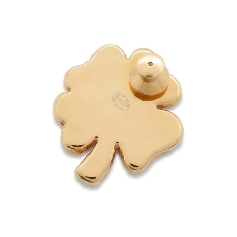 CHANEL Brooch Clover Black/Gold ABC961 Metal