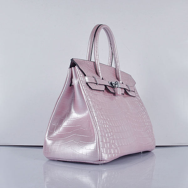 Hermes Luxury Birkin Cm New Crocodile Vein Handbags Pink Silver Travel Bag