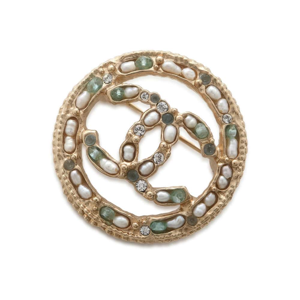 CHANEL CC Logo Rhinestone Brooch Multicolor Metal  Rhinestone Faux Pearl
