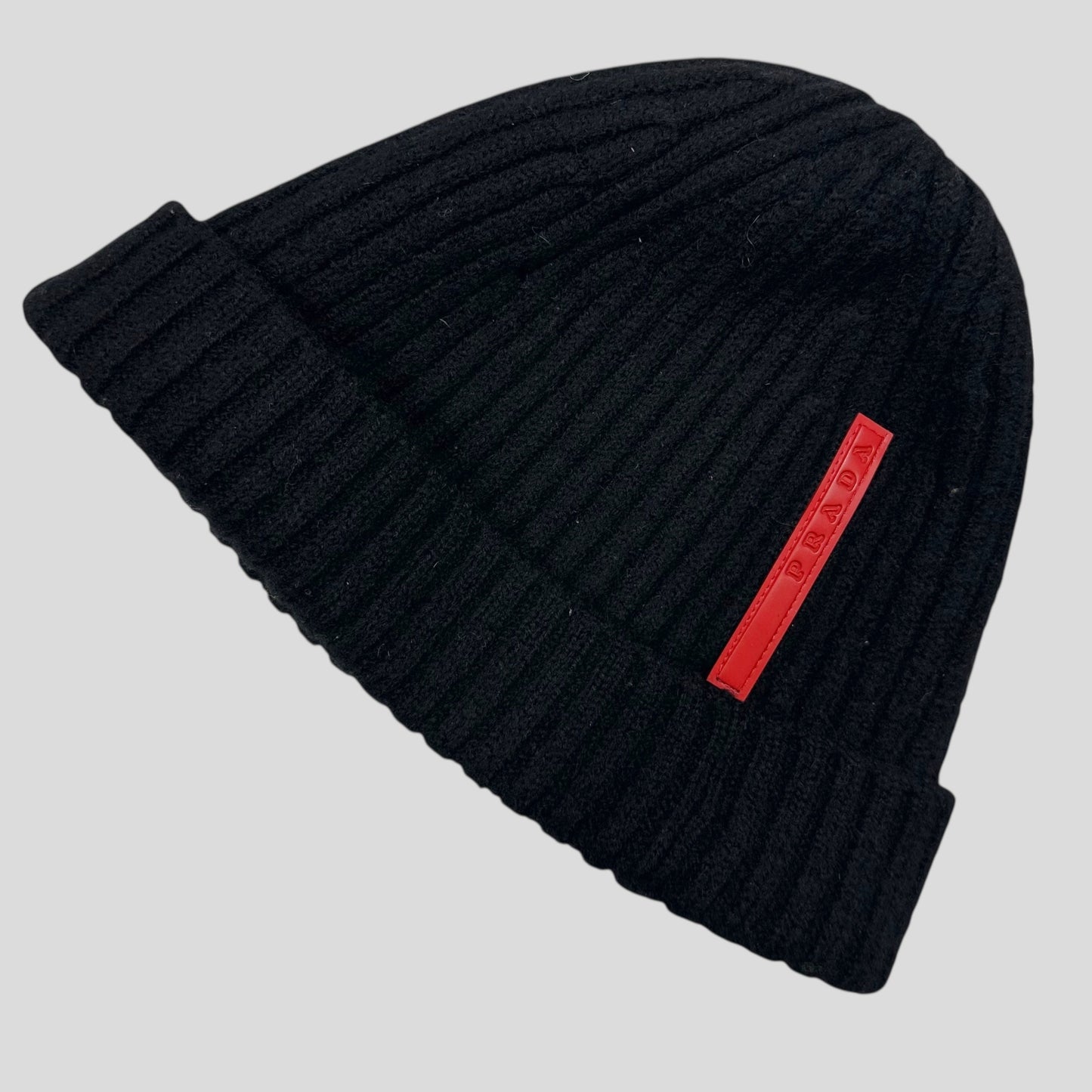 Prada Handbag Sport Ribbed Wool Fisherman’s Beanie - M Black