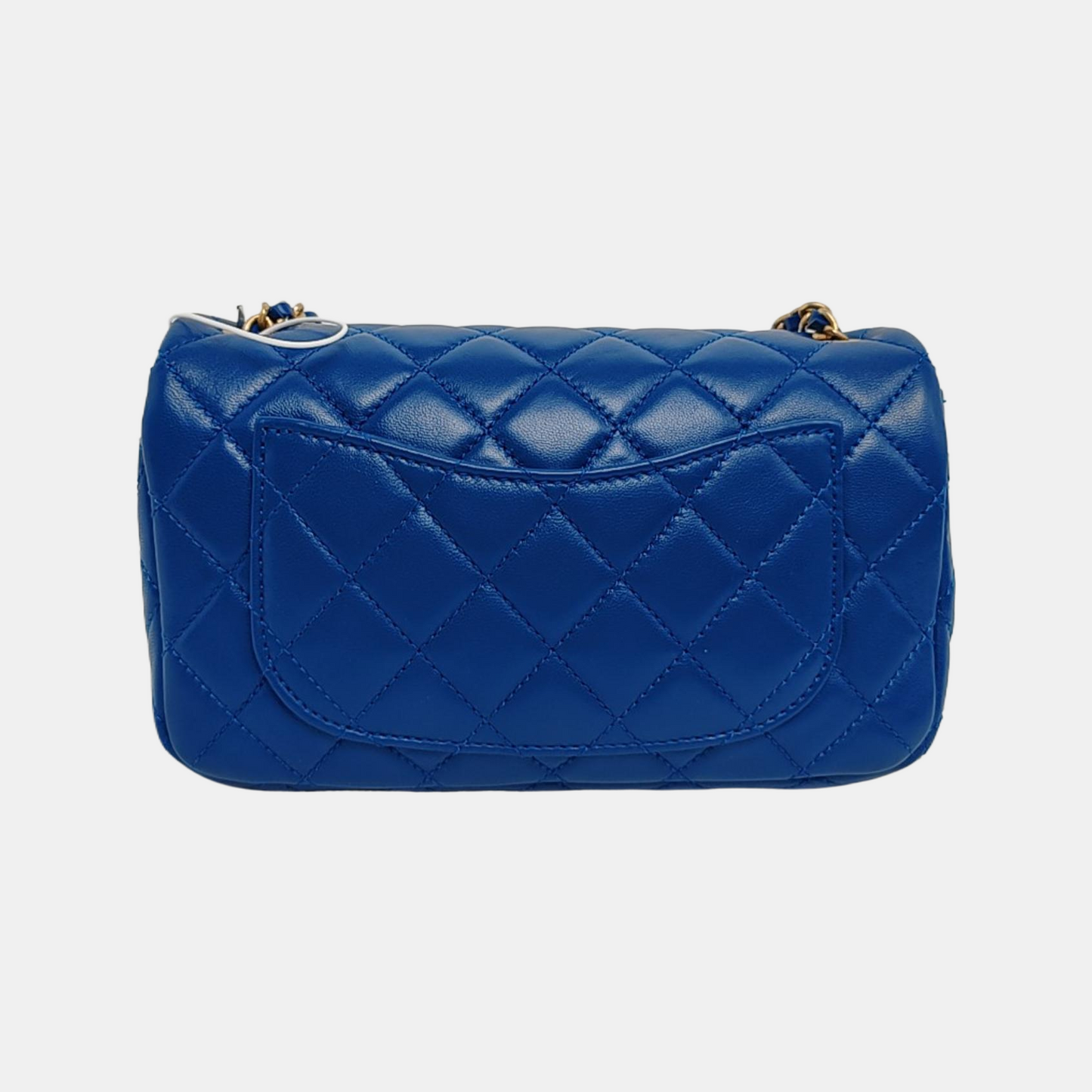 Chanel Classic Flap Rectangular Lambskin Pearl Crush Blue Gold Mini Bag