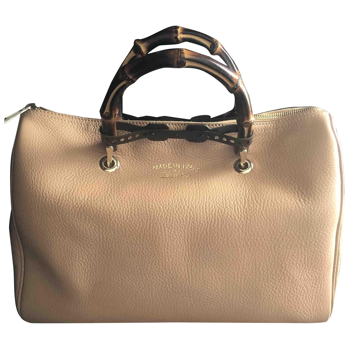 Gucci bamboo pink leather handbag