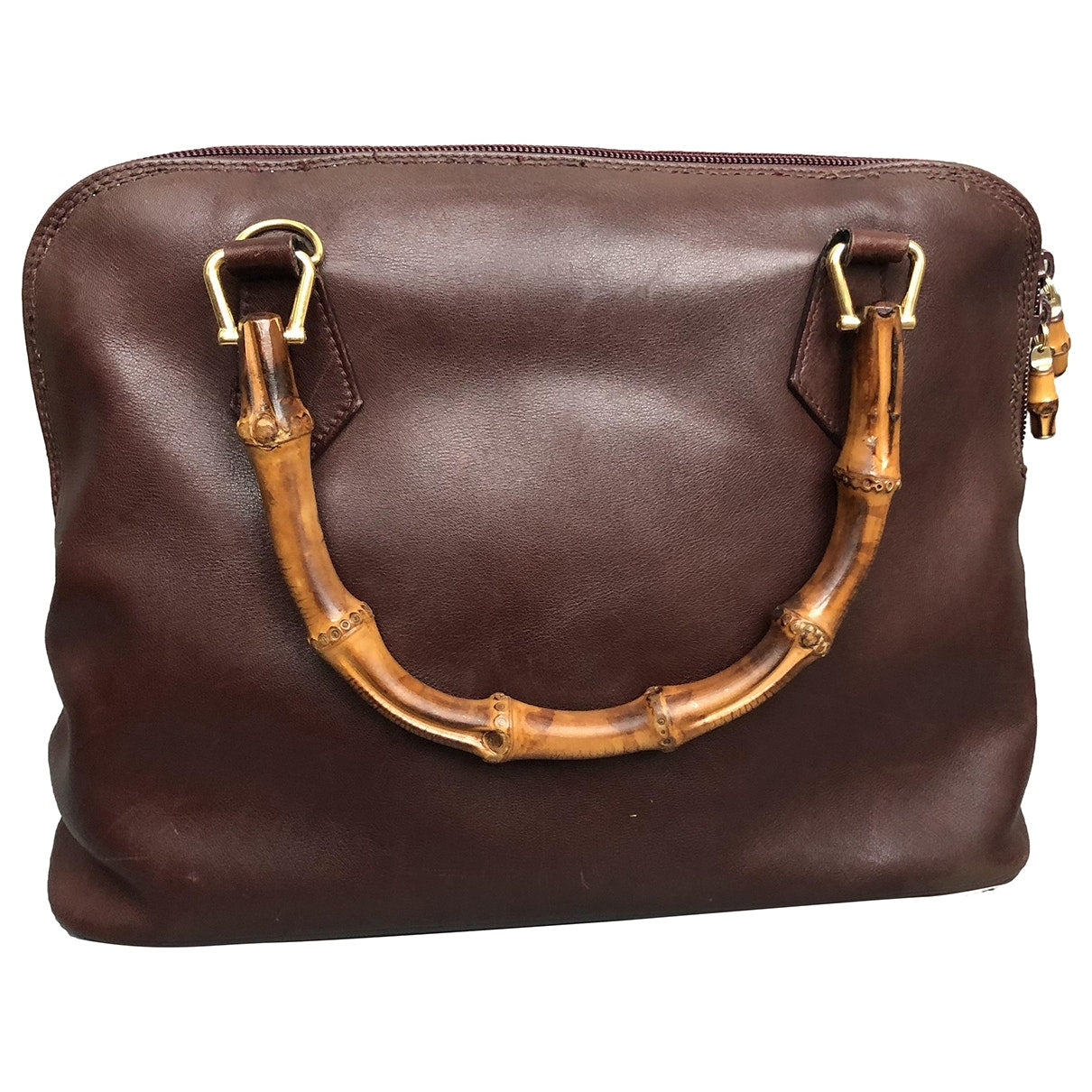 Gucci bamboo burgundy leather handbag