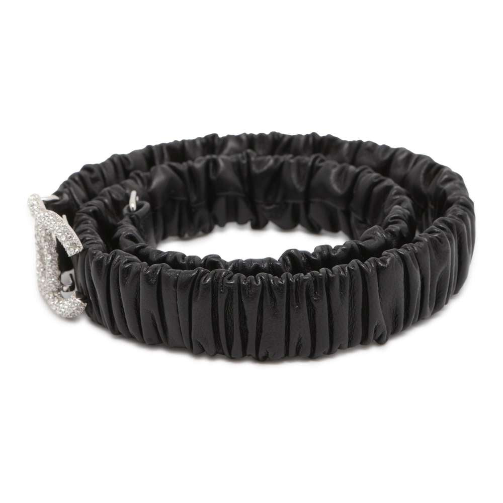 CHANEL CC Logo RhinestoneGathered Belt Size 75 Black  9476 Rhinestone Leather