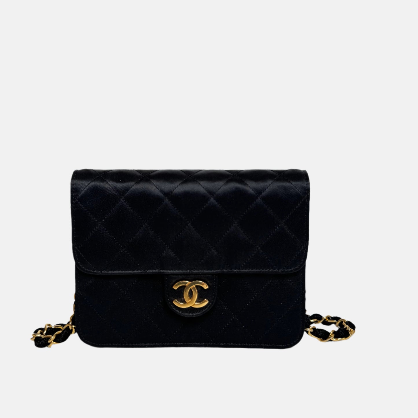 Chanel Square on Silk Hardware Black Gold Wallet Case