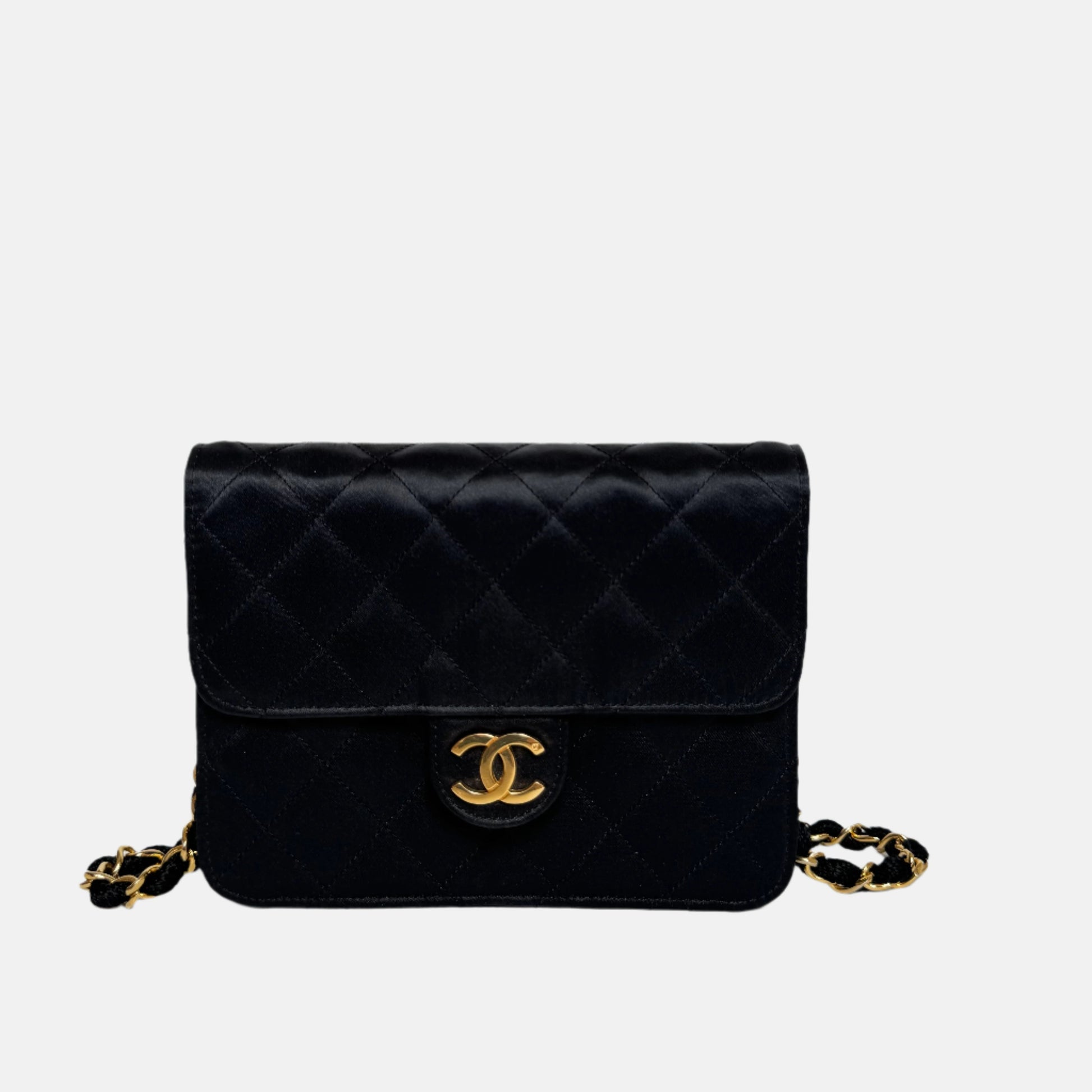 Chanel Square on Silk Hardware Black Gold Wallet Case